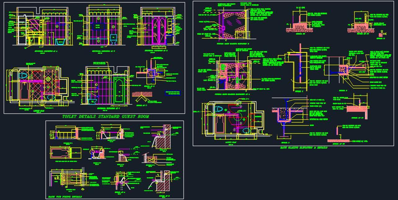 Classical Hotel Bathroom CAD- Stone & Glass Fixing Details